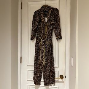Leopard Print Jumpsuit with Yellow Trim